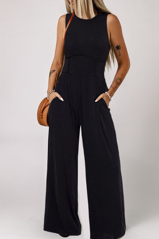 Cinched Waist Sleeveless Wide Leg Jumpsuit – Top Noch Style Cinched Waist Sleeveless Wide Leg Jumpsuit – Top Noch Style