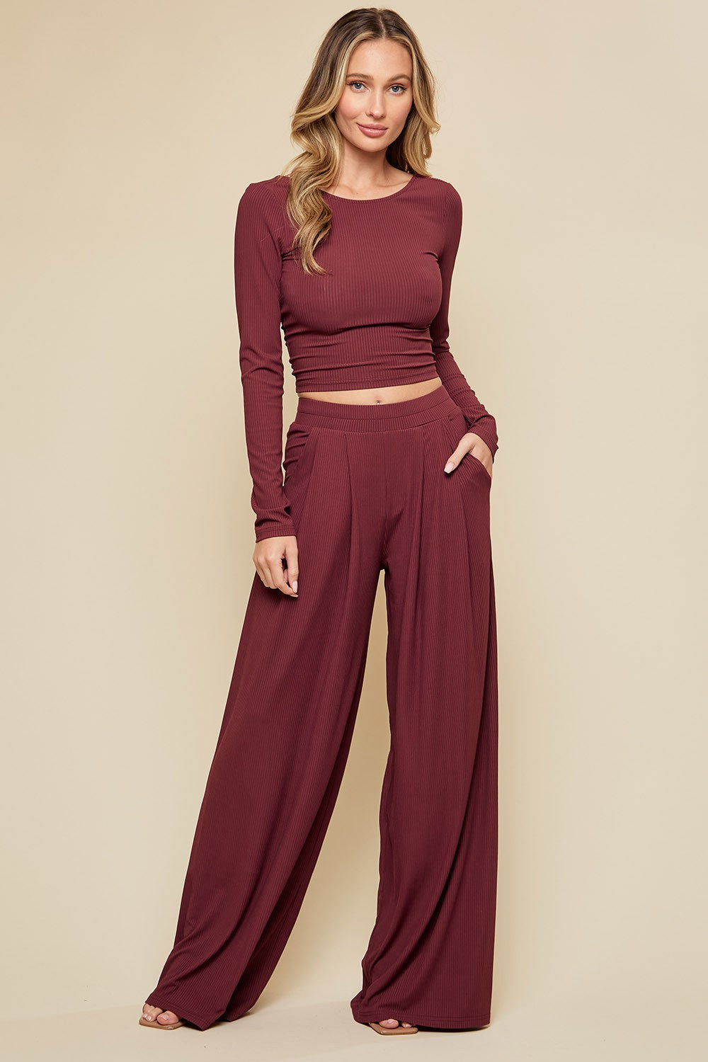 Women's casual 2 piece wide leg pants set