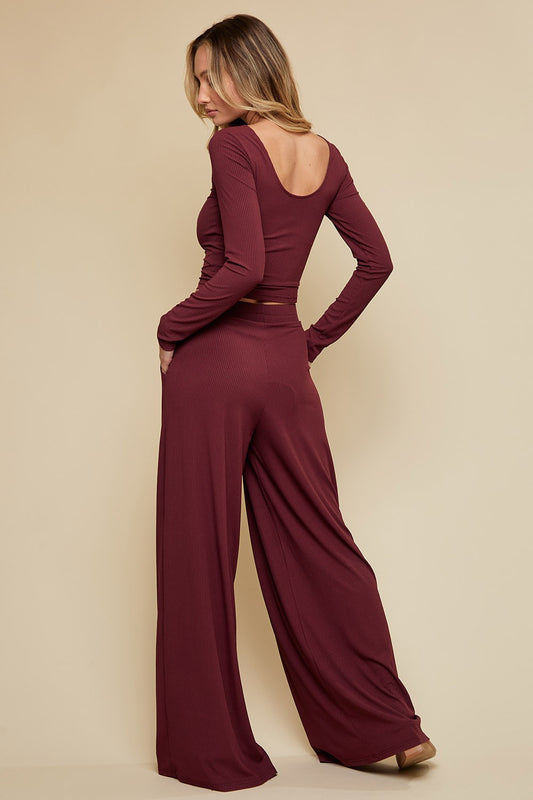 Women's casual 2 piece wide leg pants set