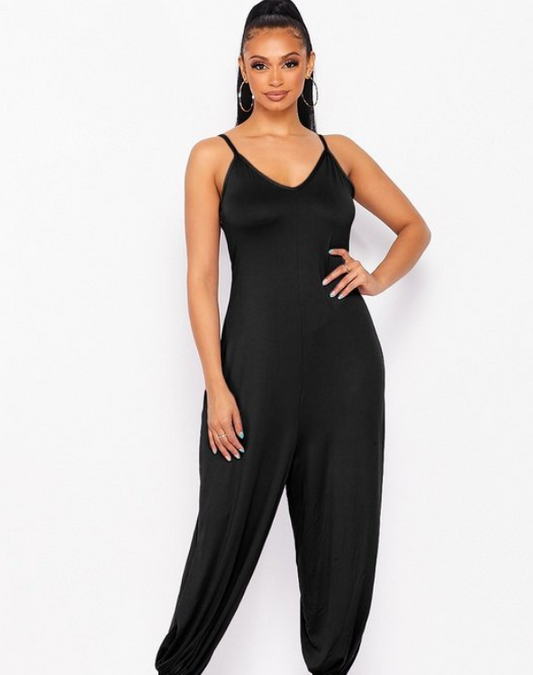 Women's black spaghetti strap jumpsuit