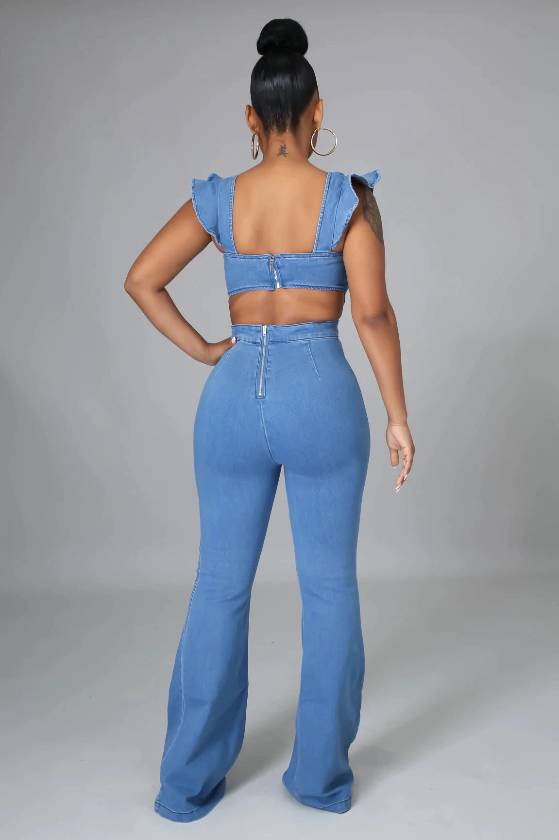 Women's blue denim jumpsuit